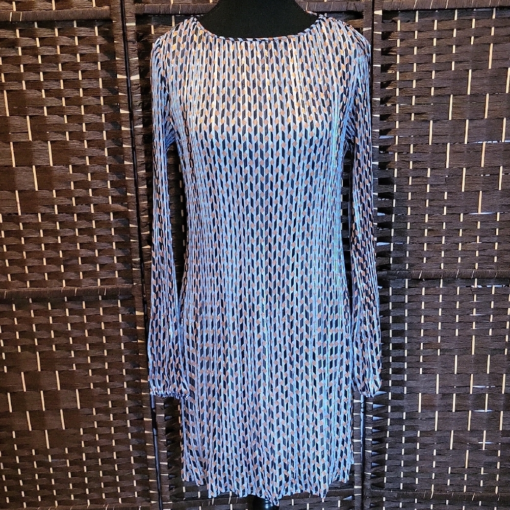 Maje Long Sleeve Dress in Blue and White Pattern